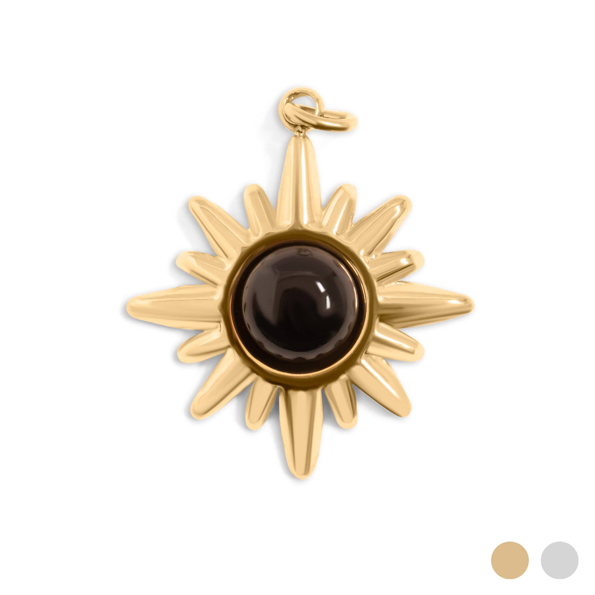 18K Gold PVD Stainless Steel Black Stone Sunflower Charm: Gold