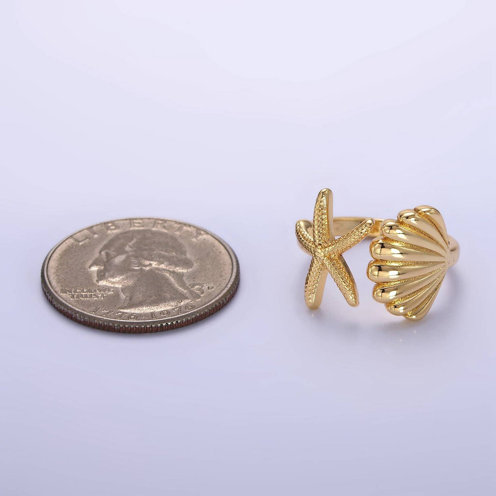 The Ariel Gold Clam Shell Star Fish Beach Adjustable Ring