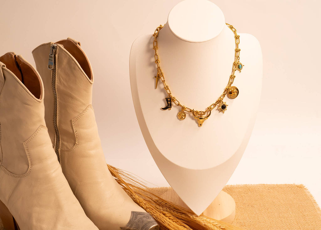 18K Gold PVD Stainless Steel Black Stone Sunflower Charm: Gold