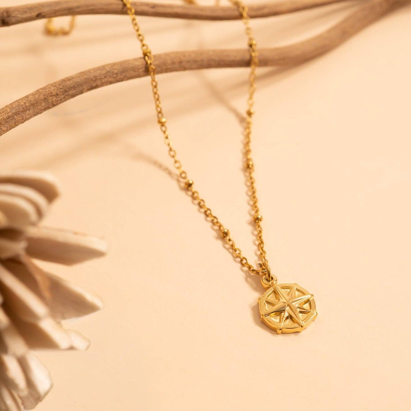 18K Gold PVD Stainless Steel Compass Charm: Gold