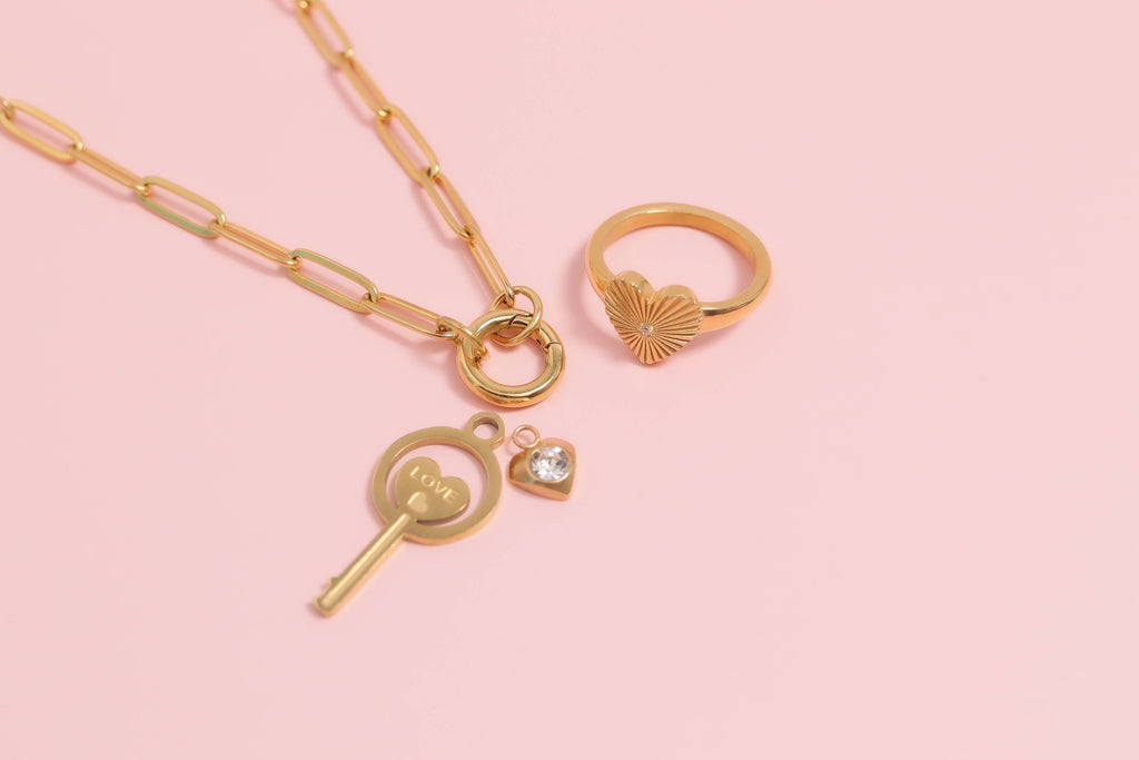 Stainless Steel Paperclip Carabiner Charm Holder Necklace: Gold / 16"+2"