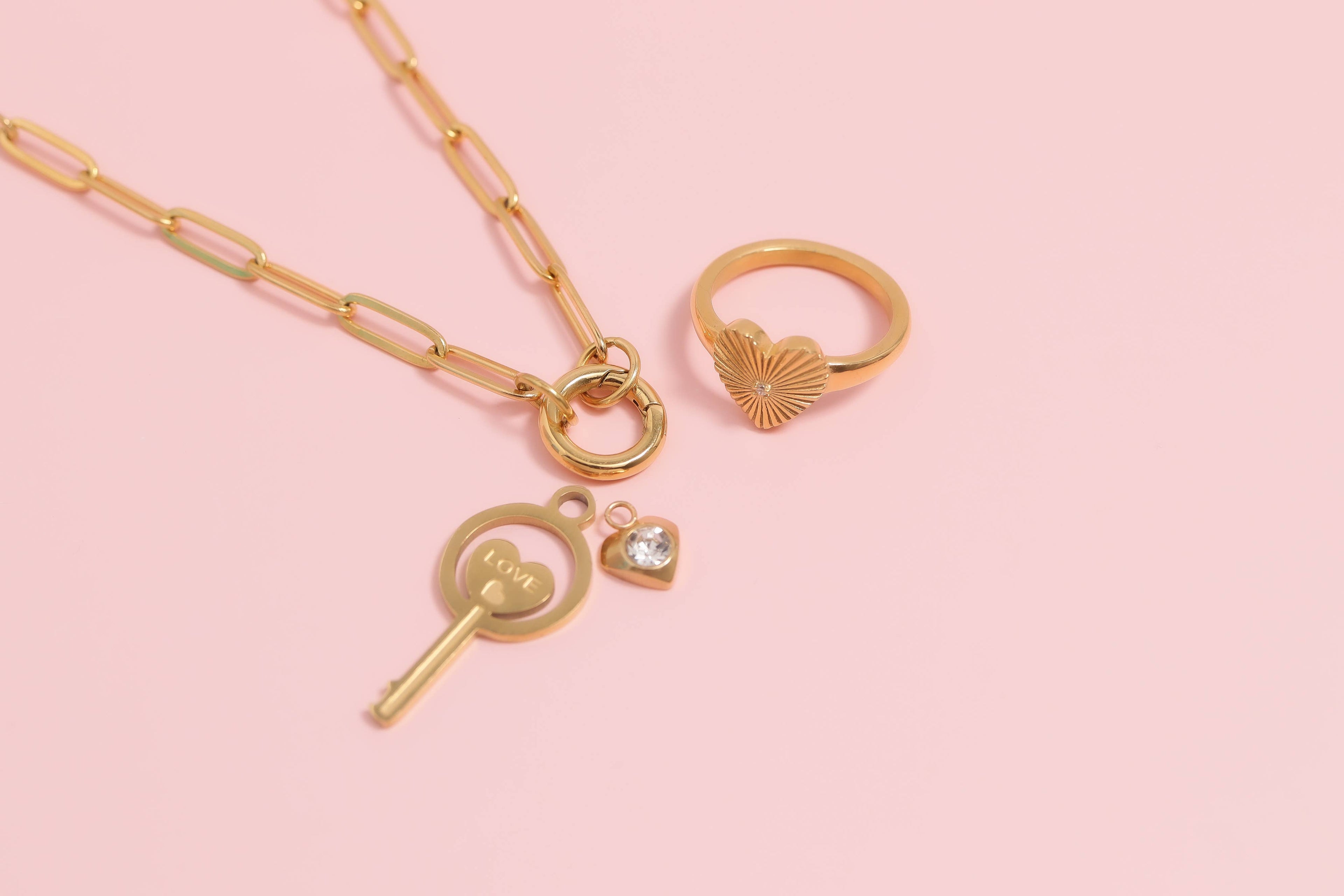 Stainless Steel Paperclip Carabiner Charm Holder Necklace: Gold / 16"+2"