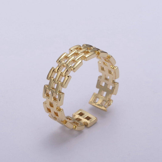 Gold Filled Panther Link Ring Open Adjustable Jewelry for St