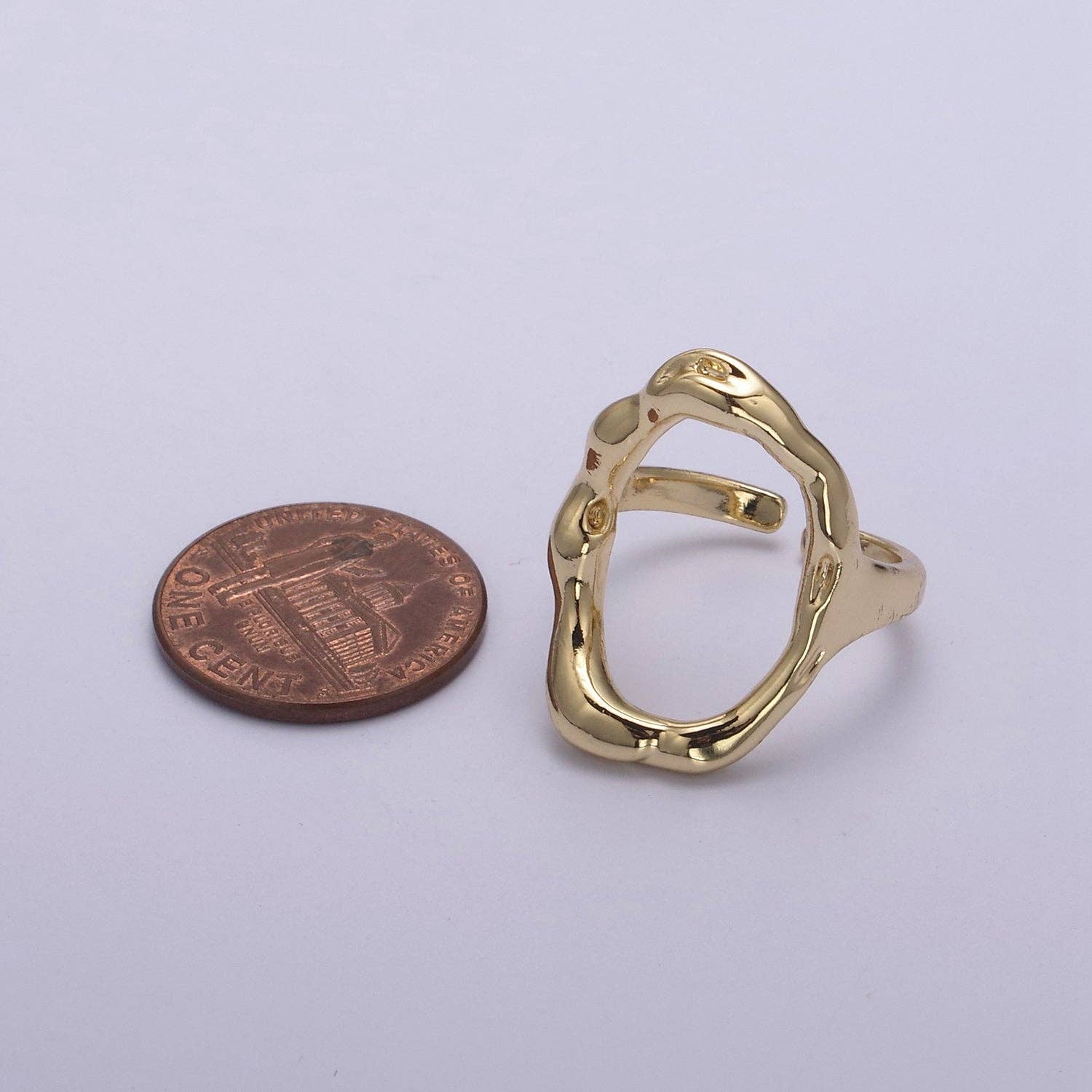 Simple Rustic Gold Oval Ring Hammered Chunky Geometric Jewel