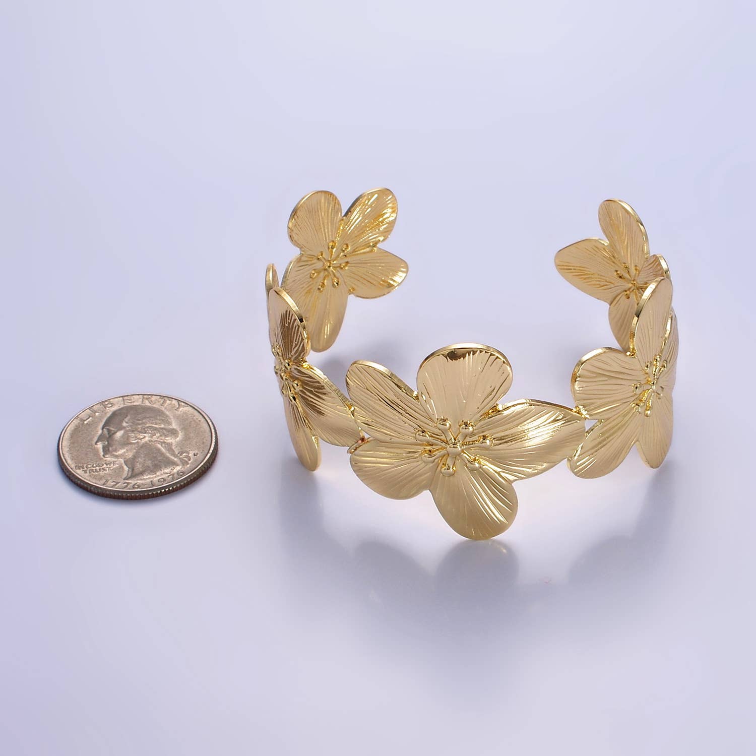 24K Gold Filled Wide Flower Cuff Bracelet | WA-2521