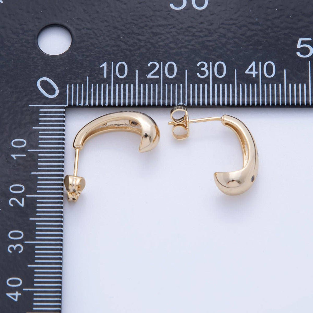 18K Gold Filled Clear CZ Dotted Dome J-Shaped Hoop Earrings | AI355