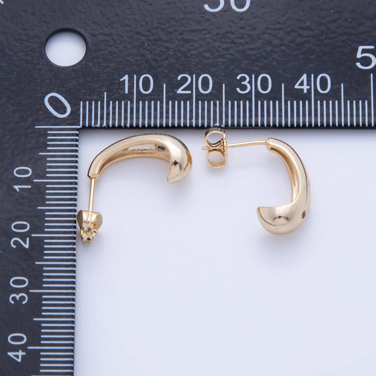 18K Gold Filled Clear CZ Dotted Dome J-Shaped Hoop Earrings | AI355