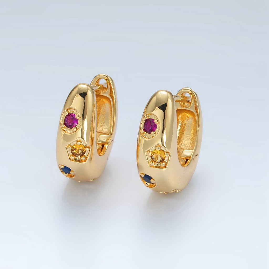 24K Gold Filled CZ Multicolor Geometric Huggies | AD757
