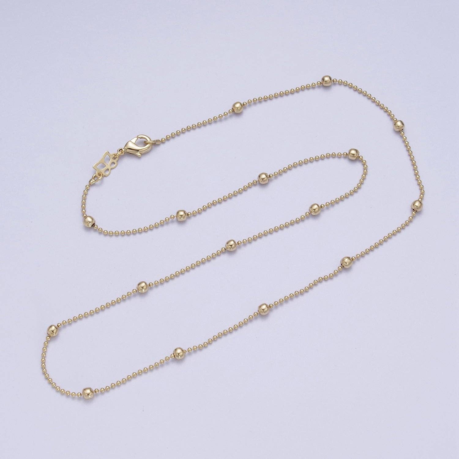 14K Gold 18 Inch Beaded 3mm Bead Chain Necklace with Lobster Clasps For Jewelry Making | WA-1169