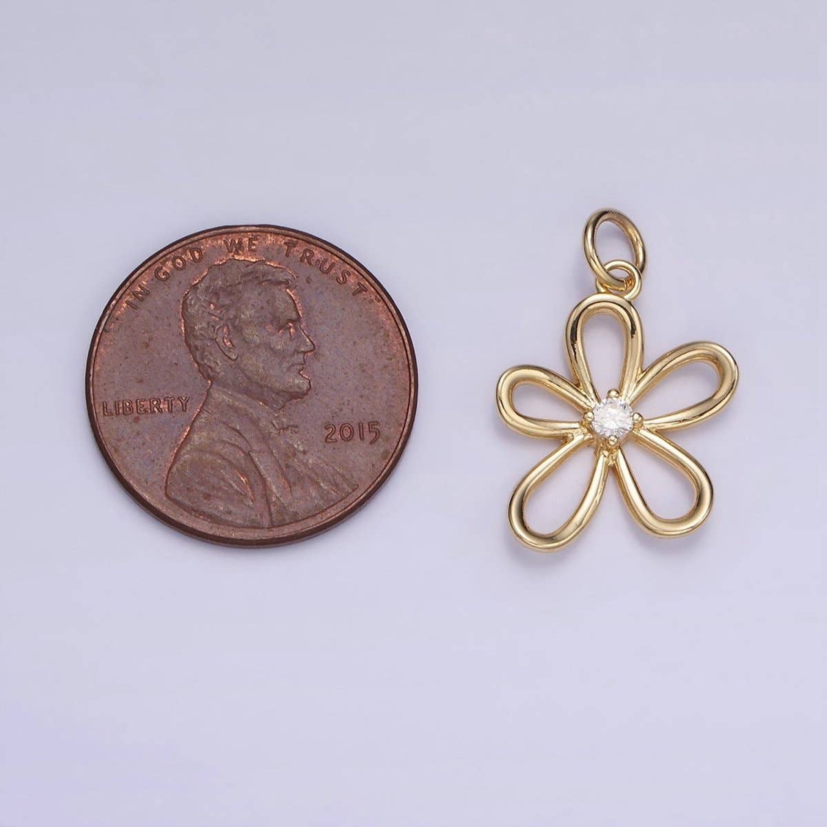 14K Gold Filled CZ Open Flower Outline Charm | D257