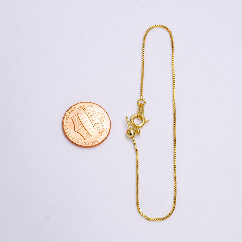14K Gold Filled 0.8mm Dainty Box Chain 7.5 Inch Slider Bracelet Adjustable bracelet | Z-907