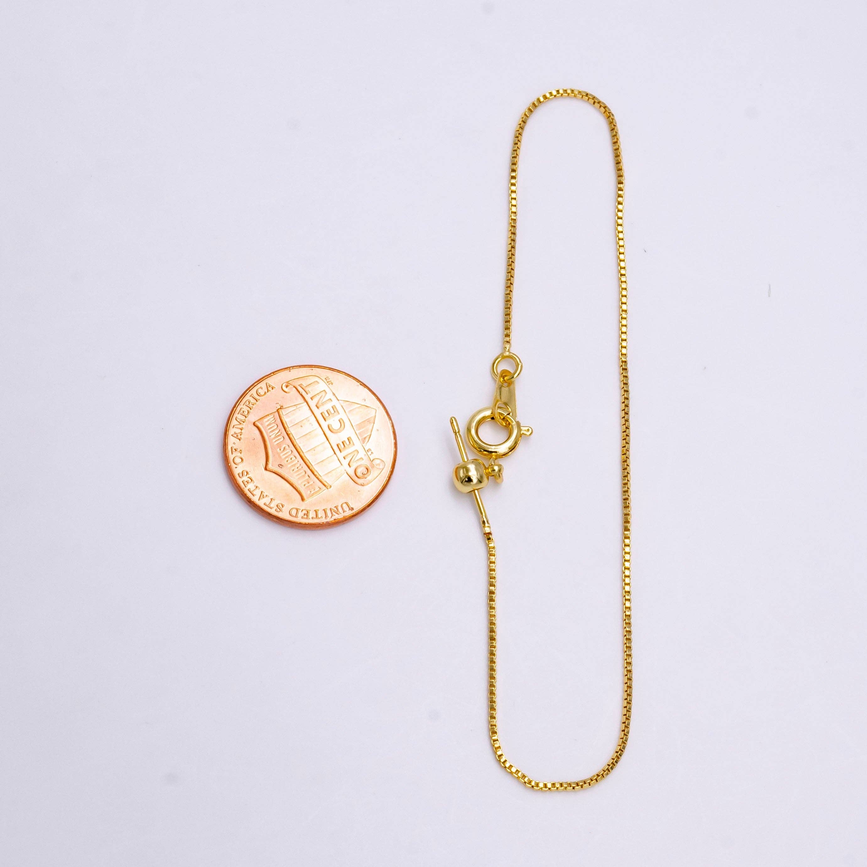 14K Gold Filled 0.8mm Dainty Box Chain 7.5 Inch Slider Bracelet Adjustable bracelet | Z-907