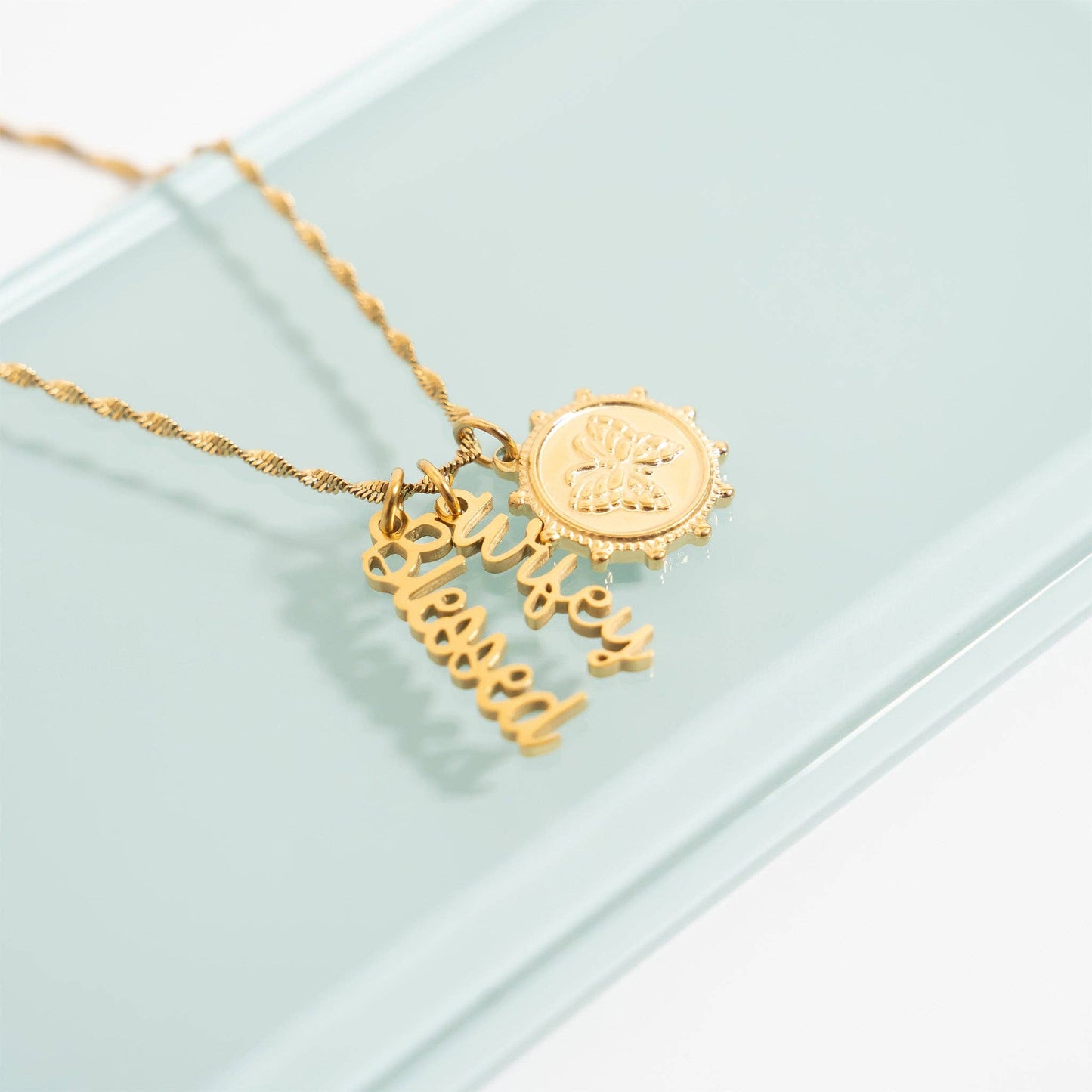 18K Gold PVD Stainless Steel Blessed Charm: Gold