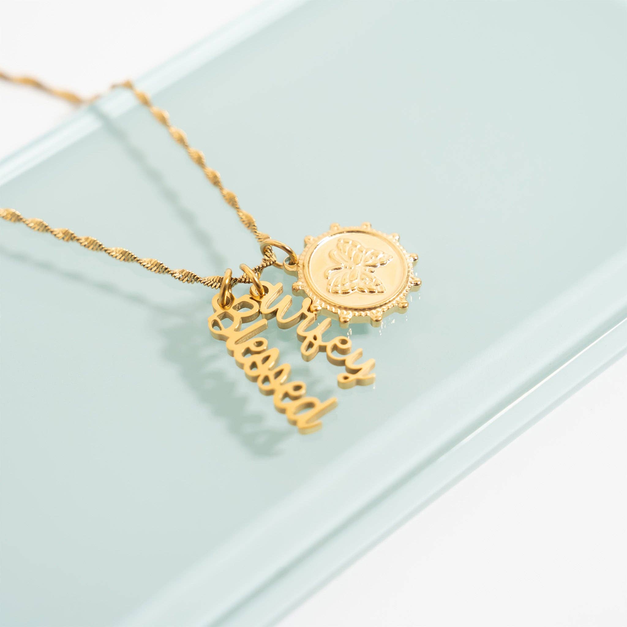 18K Gold PVD Stainless Steel Blessed Charm: Gold