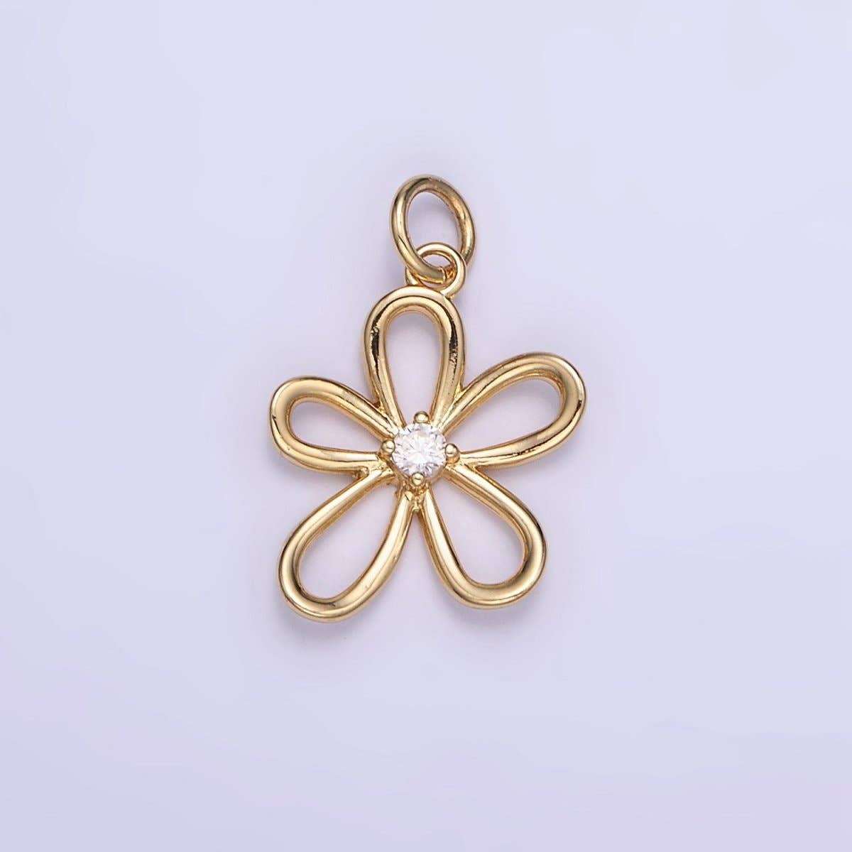 14K Gold Filled CZ Open Flower Outline Charm | D257
