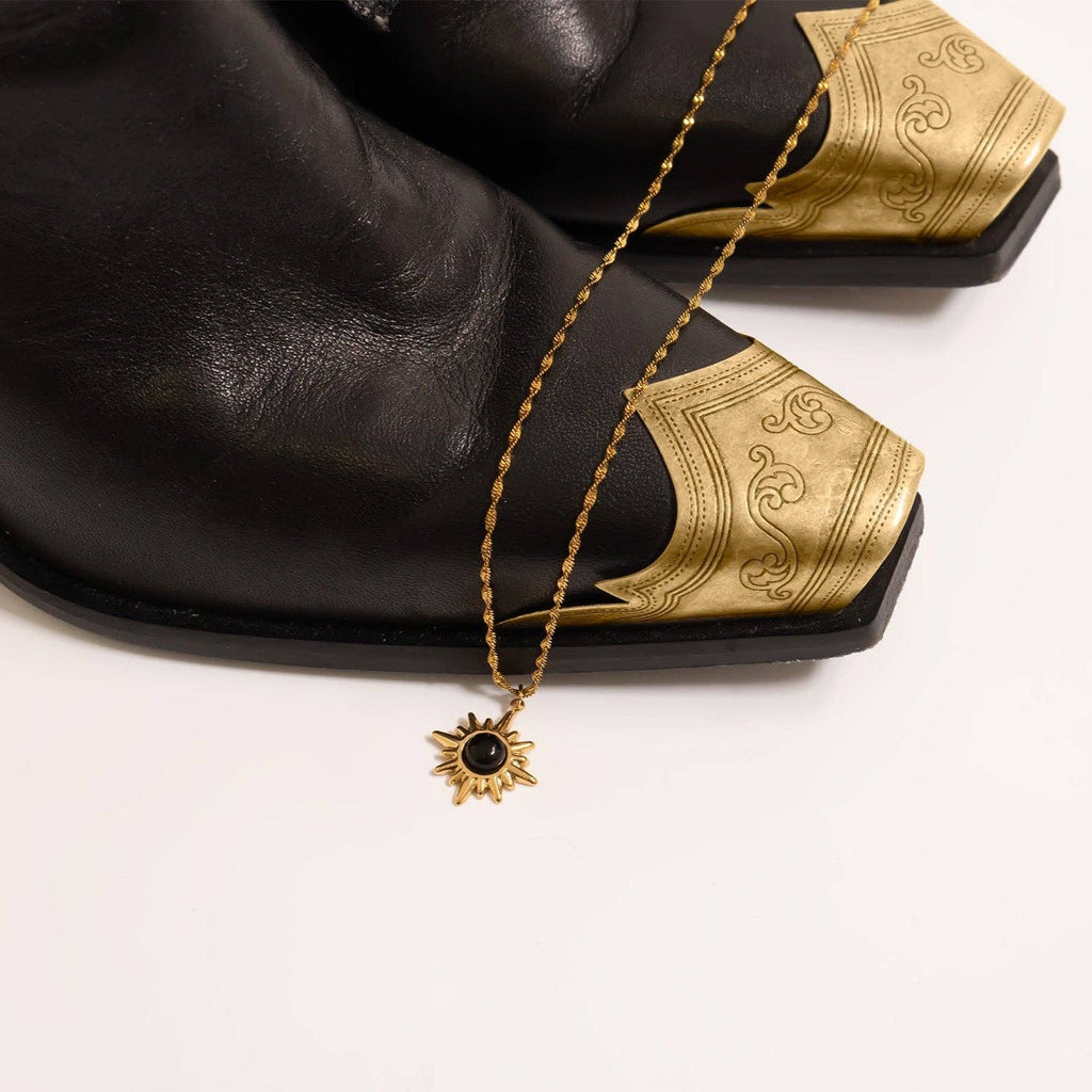 18K Gold PVD Stainless Steel Black Stone Sunflower Charm: Gold