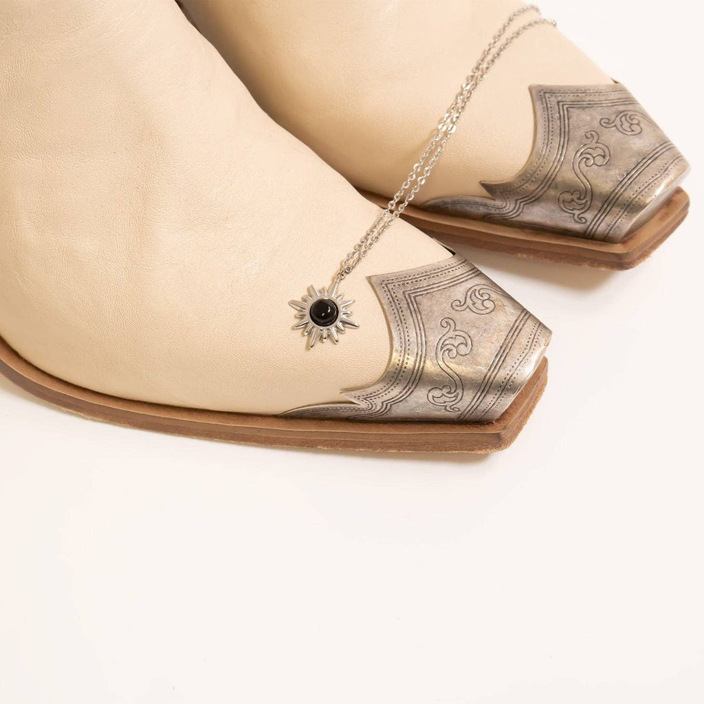 18K Gold PVD Stainless Steel Black Stone Sunflower Charm: Gold