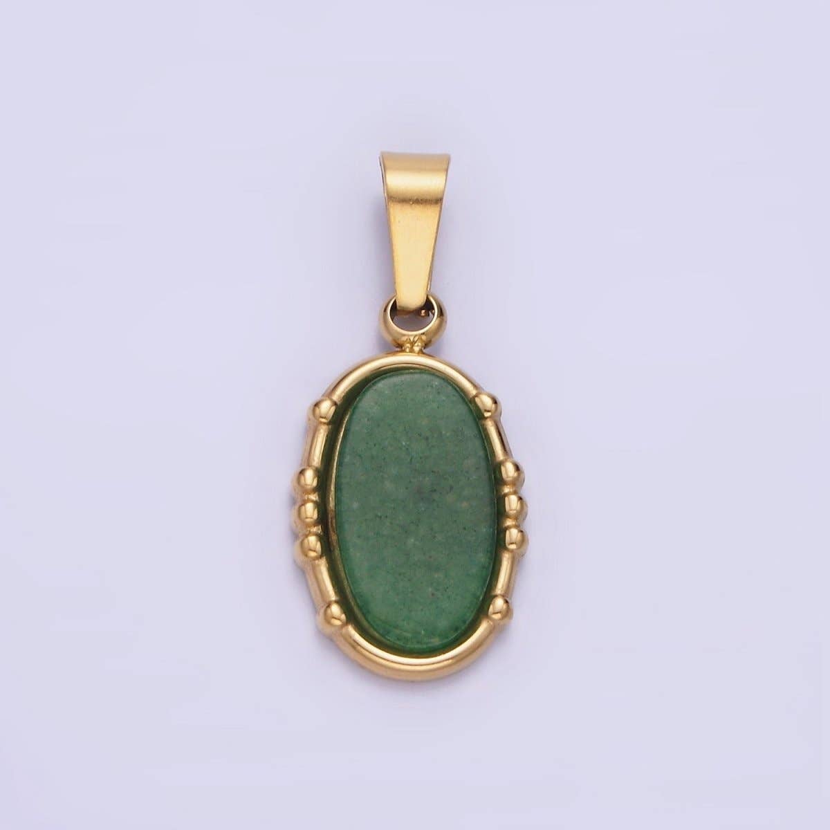 Oval Green Aventurine Pendant Natural Stone Waterproof Gold Stainless Steel Drop Pendant  P-1393