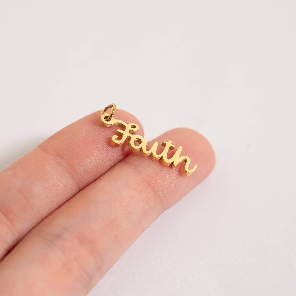 18K Gold PVD Stainless Steel Faith Charm: Gold