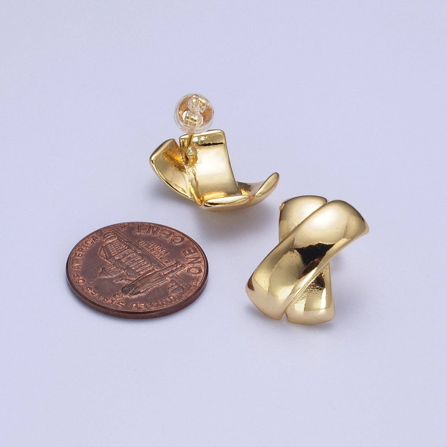 Gold Double Tape Flat Bar Cross Dome Stud Earrings AE1018